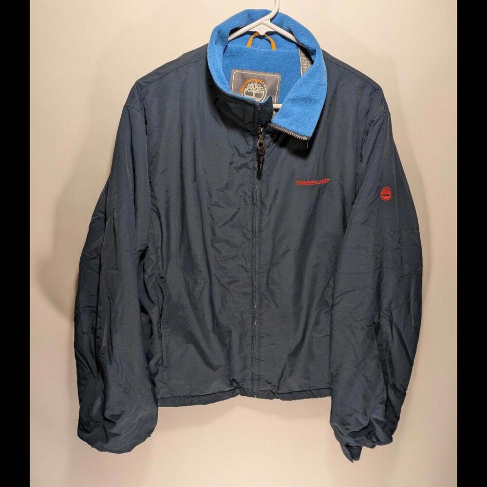 Mens Timberland Weather Gear Full Zip Nylon Shell Lined Blue Jacket Size Large L